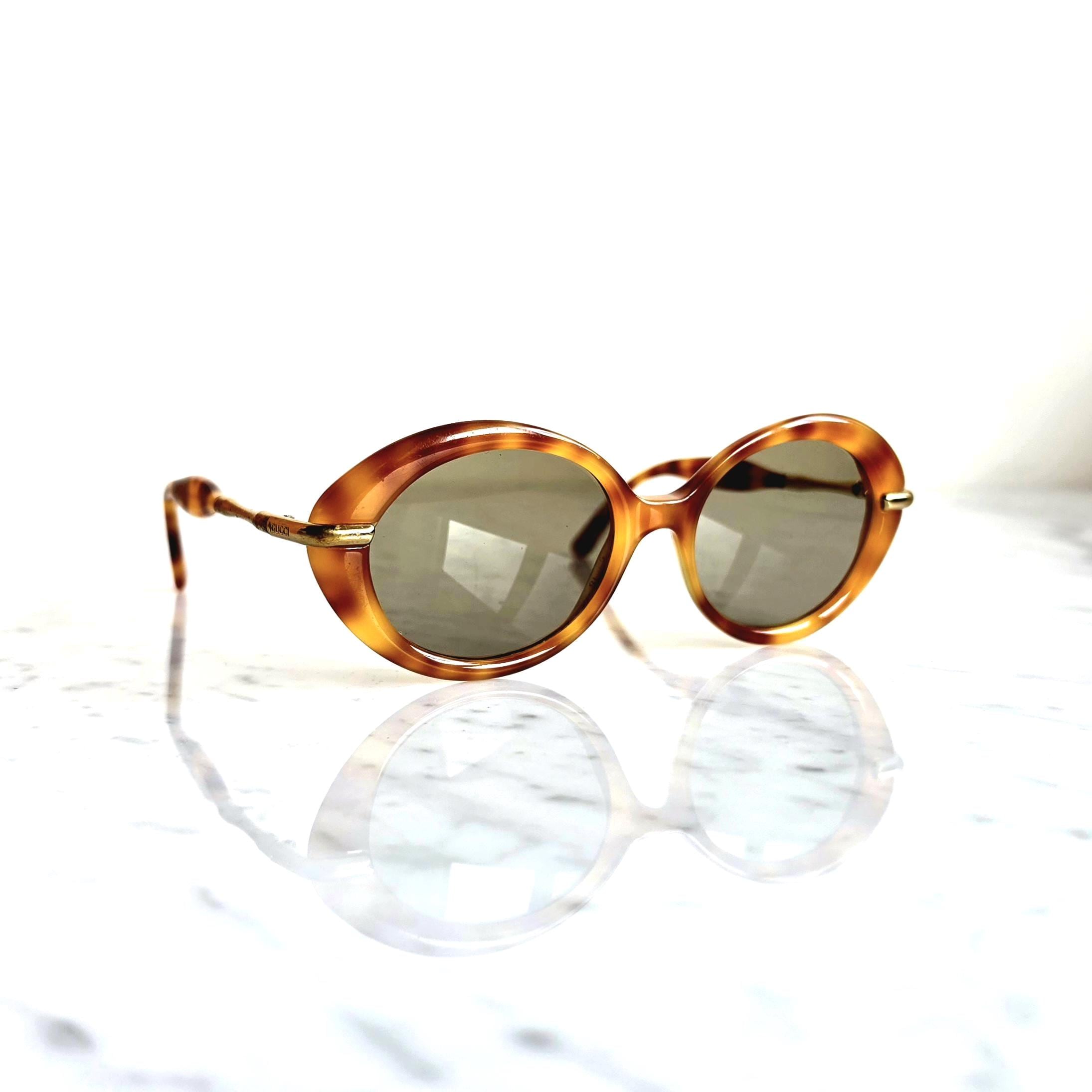 GUCCI Vintage Sunglasses Oval Round Tortoise Brown Gold GG2154/S