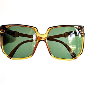 PERSOL スクエア ヴィンテージ サングラス オーバーサイズ レア フレンチスタイル ビッグ リアーナ レディー ガガ カイリー ジェンナー クリア ブラウン P45 フレーム グリーン レンズ 70 年代 新品 NOS