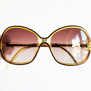 NINA RICCI vintage sunglasses rare square 130-2-F16 brown clear gold frame Jackie O Jacqueline Kennedy Onassis boho French style 60s 70s 80s