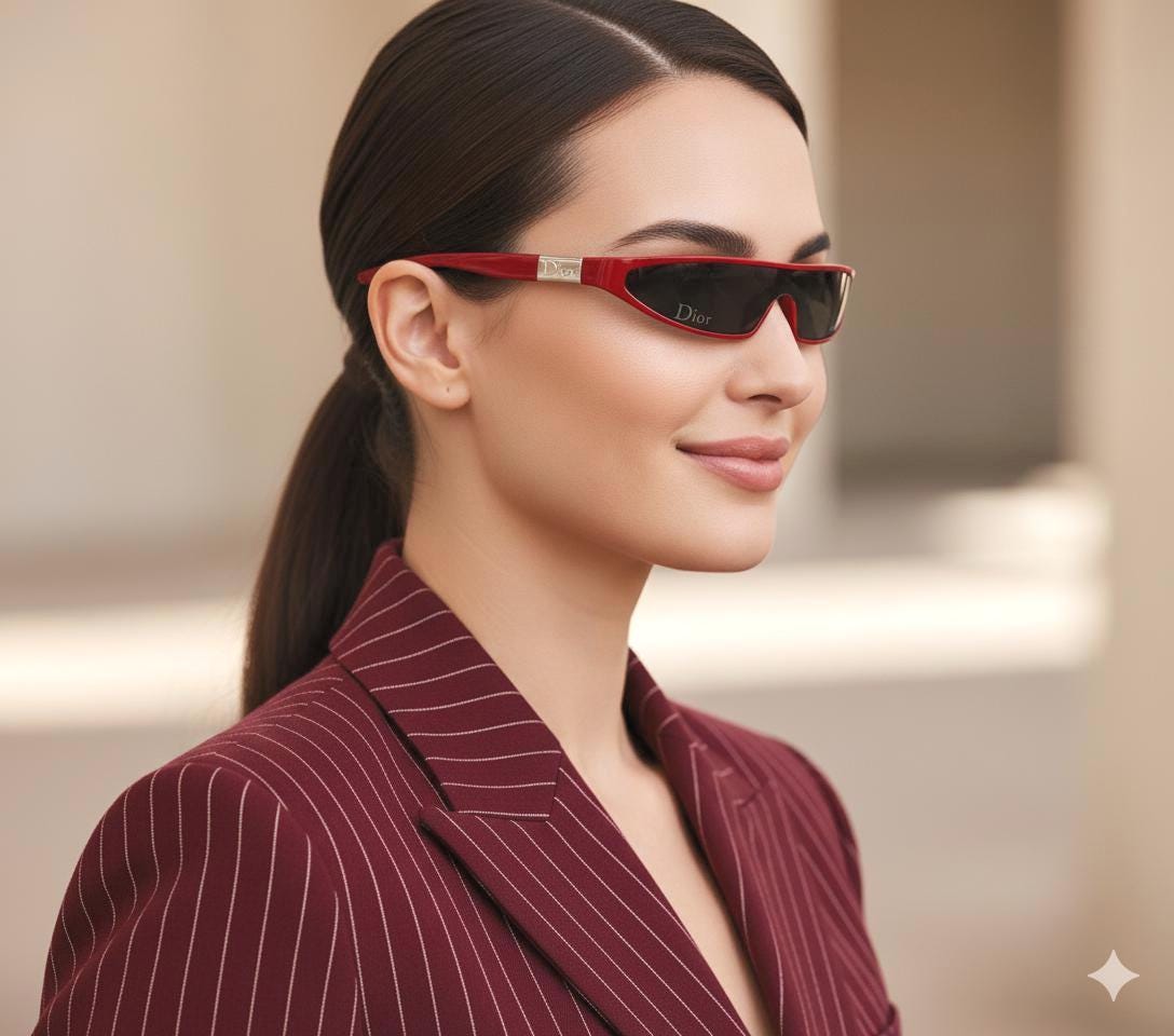 DIOR Vintage Sunglasses Red Silver Small Oval Christian Latest