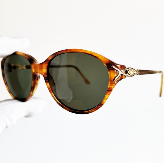 VERSACE vintage Sunglasses rare gold oval tortois… - image 2
