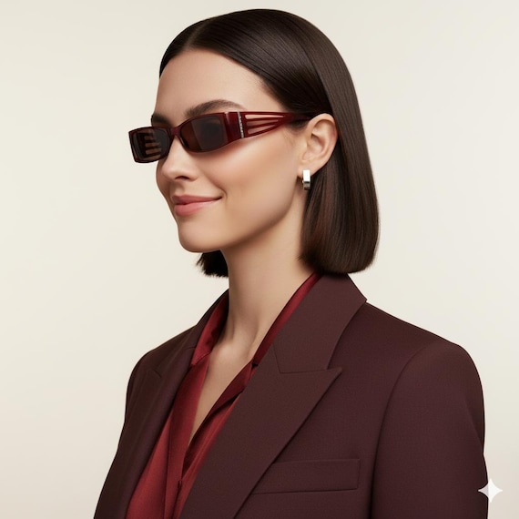 FERRE vintage sunglasses rectangular red silver G… - image 1