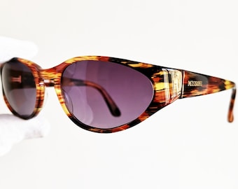 MISSONI Oval Sunglasses Vintage Wrap Tortoise Brown Angular  display picture 2