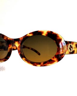 GUCCI Vintage Sunglasses Oval Gold Tortoise Brown Frame GG2400/N/S