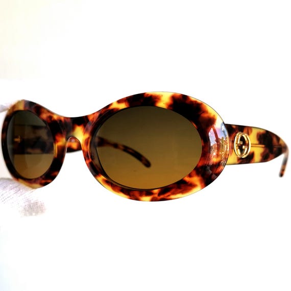 GUCCI Vintage Sunglasses Oval Gold Tortoise Brown Frame GG2400/N/S