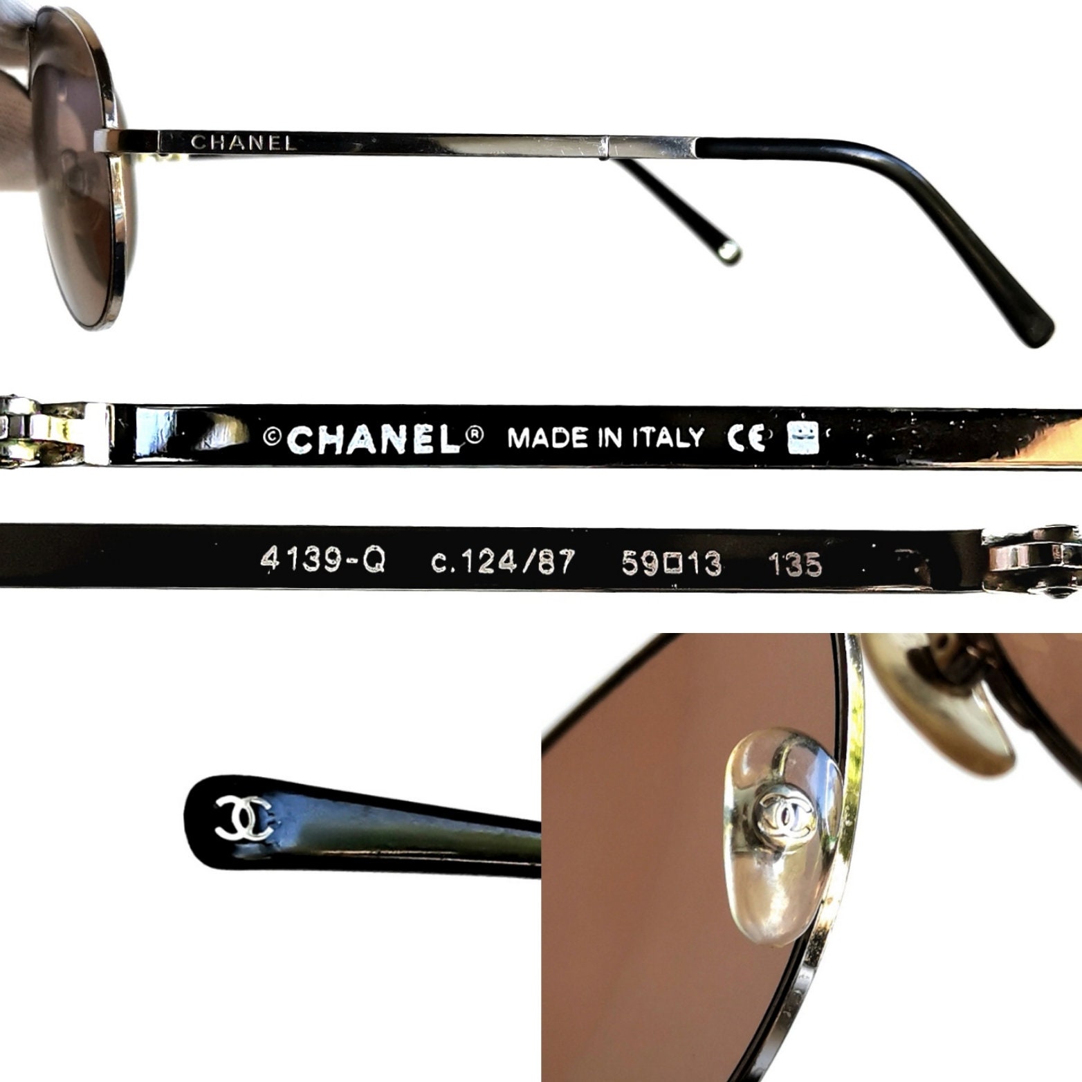 CHANEL Vintage Sunglasses Silver Aviator Folding Frame Black  display picture 1