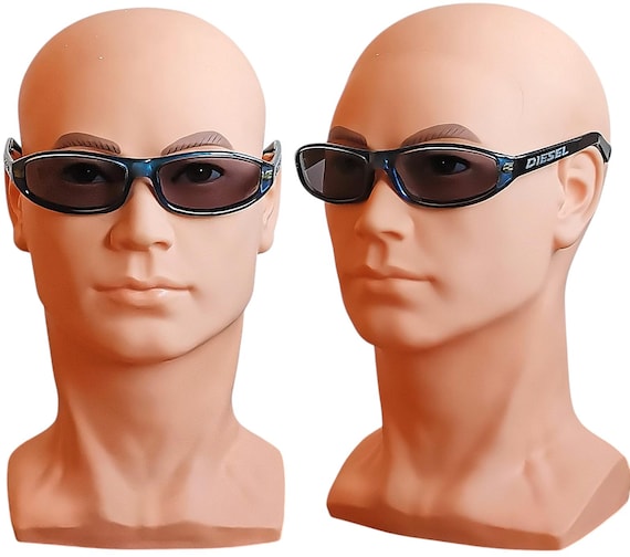 DIESEL Vintage Sunglasses Oval Wrap Blue Purple Black Shades