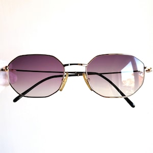 LOUIS F. LAMY gold plated filled sunglasses vintage hexagon octagonal squared L'amy LL01 frame new purple lens NOS 90s Migos Rihanna 2Chainz