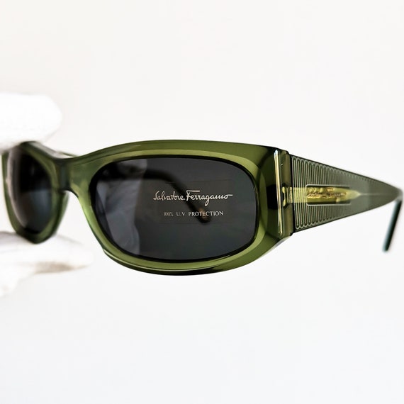 FERRAGAMO vintage sunglasses green oval wrap rect… - image 2