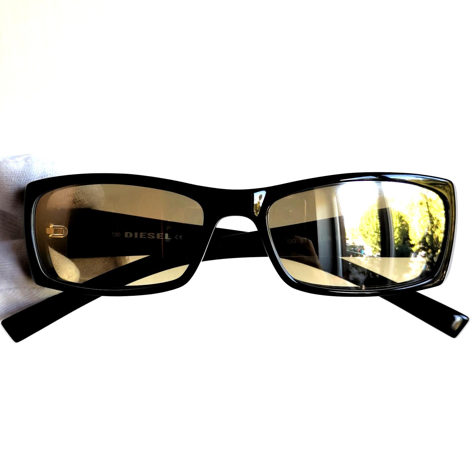 DIESEL Vintage Sunglasses Black White Oval Squared Yellow  display picture 1