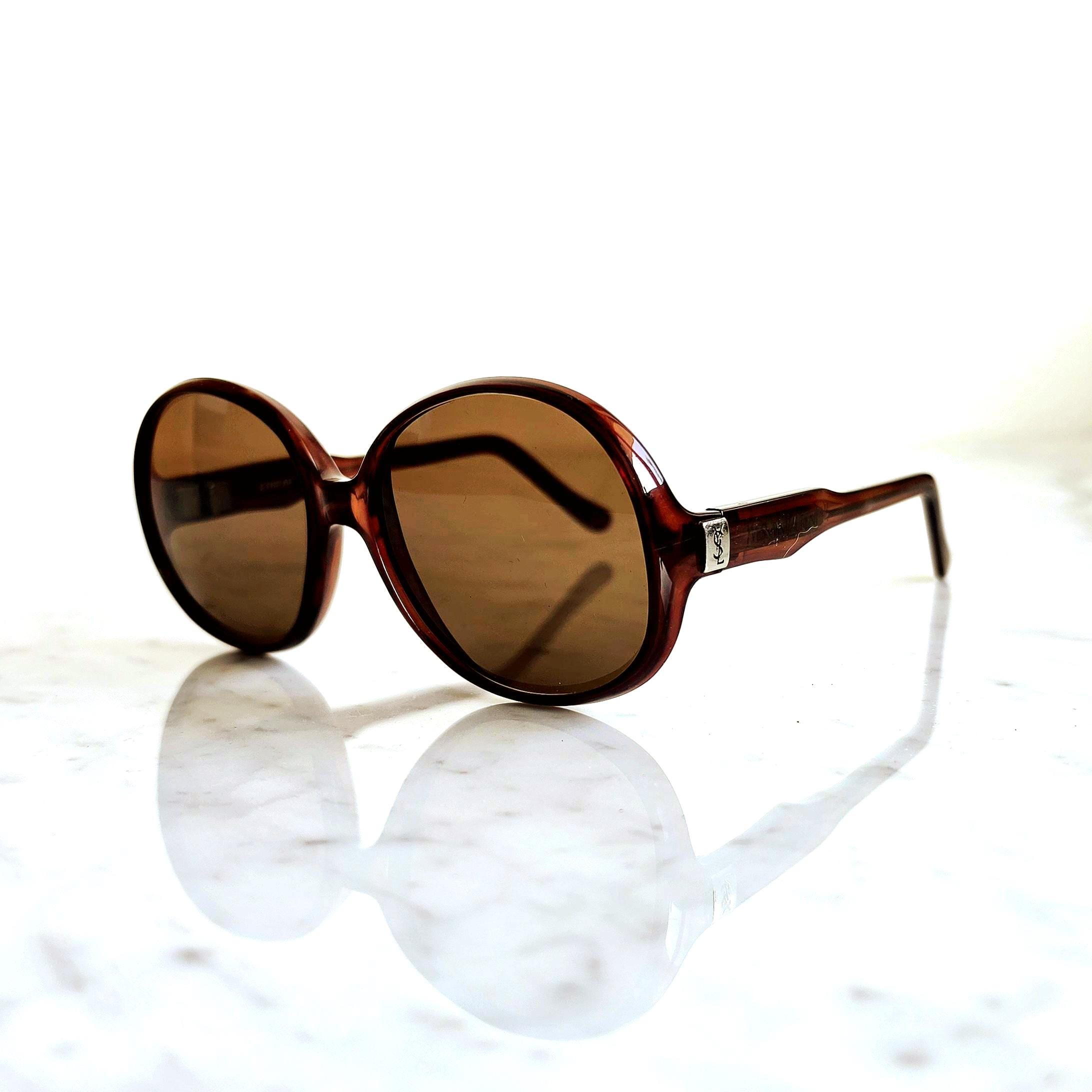 YVES SAINT LAURENT Vintage Sunglasses Ysl Round Brown Made  display picture 2