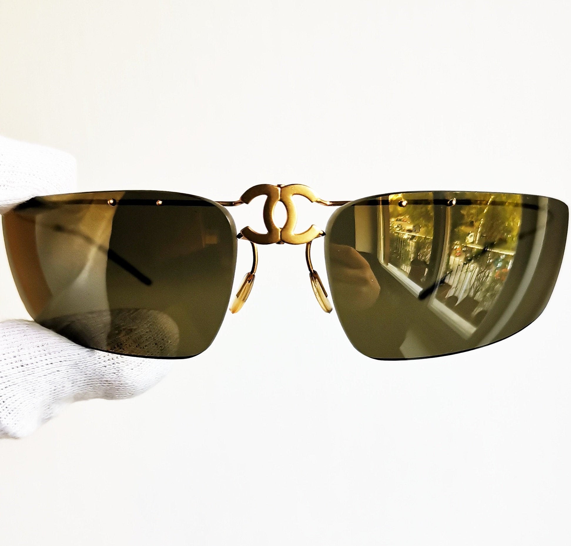 CHANEL, Accessories, Vintage Chanel 40 Gold Half Frame Oval Sunglasses