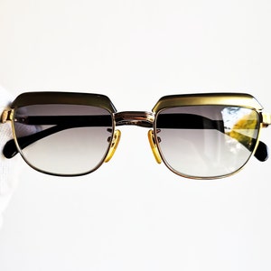 VIENNALINE 12K Gold filled plated sunglasses vintage rare oval square small tiny green english browline frame new lens 60s 70s Bella Hadid