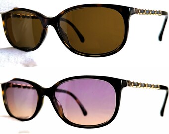 CHANEL Vintage Sunglasses Rare Small Tiny Gold Chain Oval