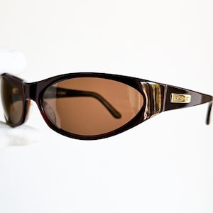 FENDI vintage sunglasses rare oval burgundy red brown gold wrap wraparound FS214 frame designer Migos Rihanna Lady Gaga small tiny new NOS