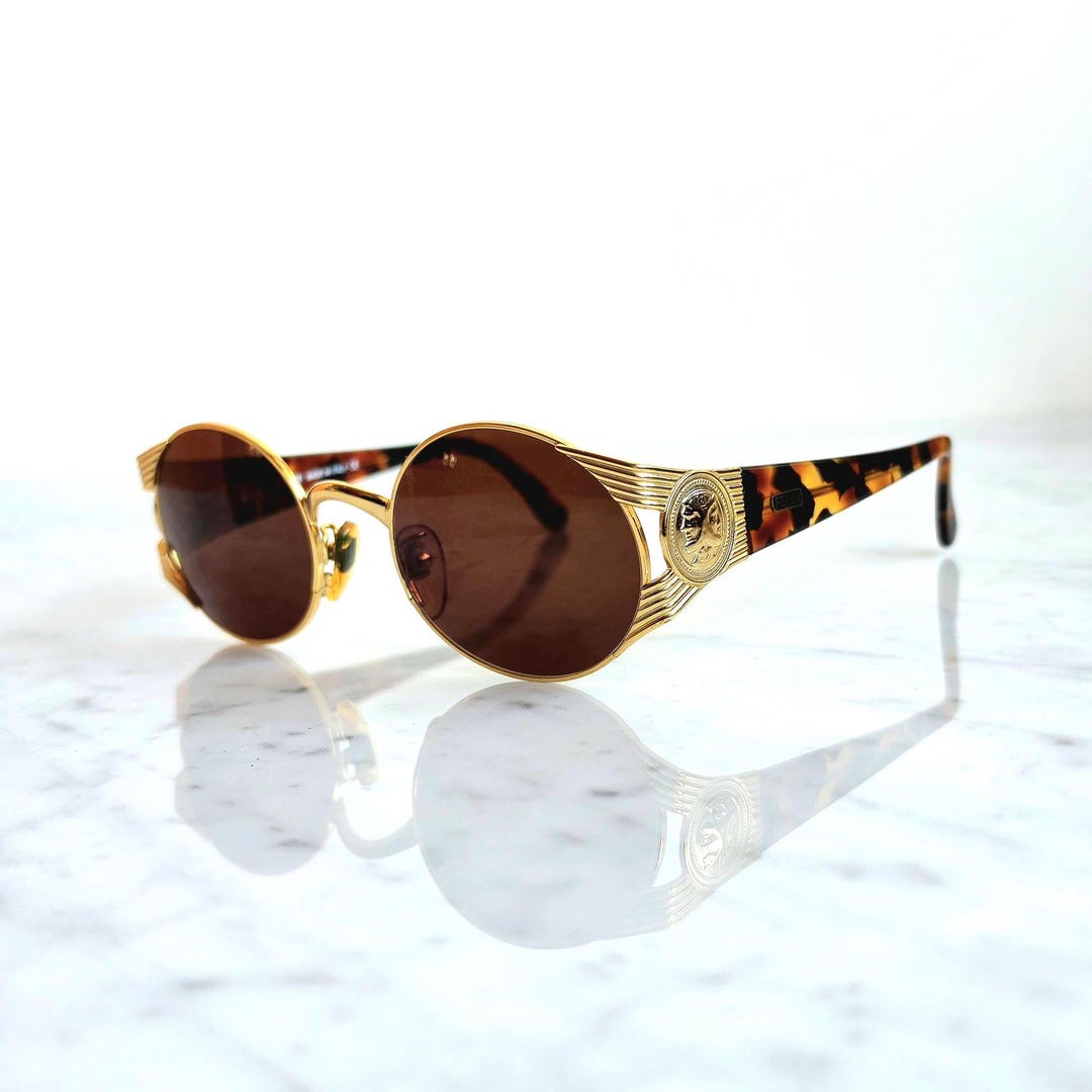 FENDI Vintage Sunglasses Round Gold Tortoise Brown FS240 Frame 90s