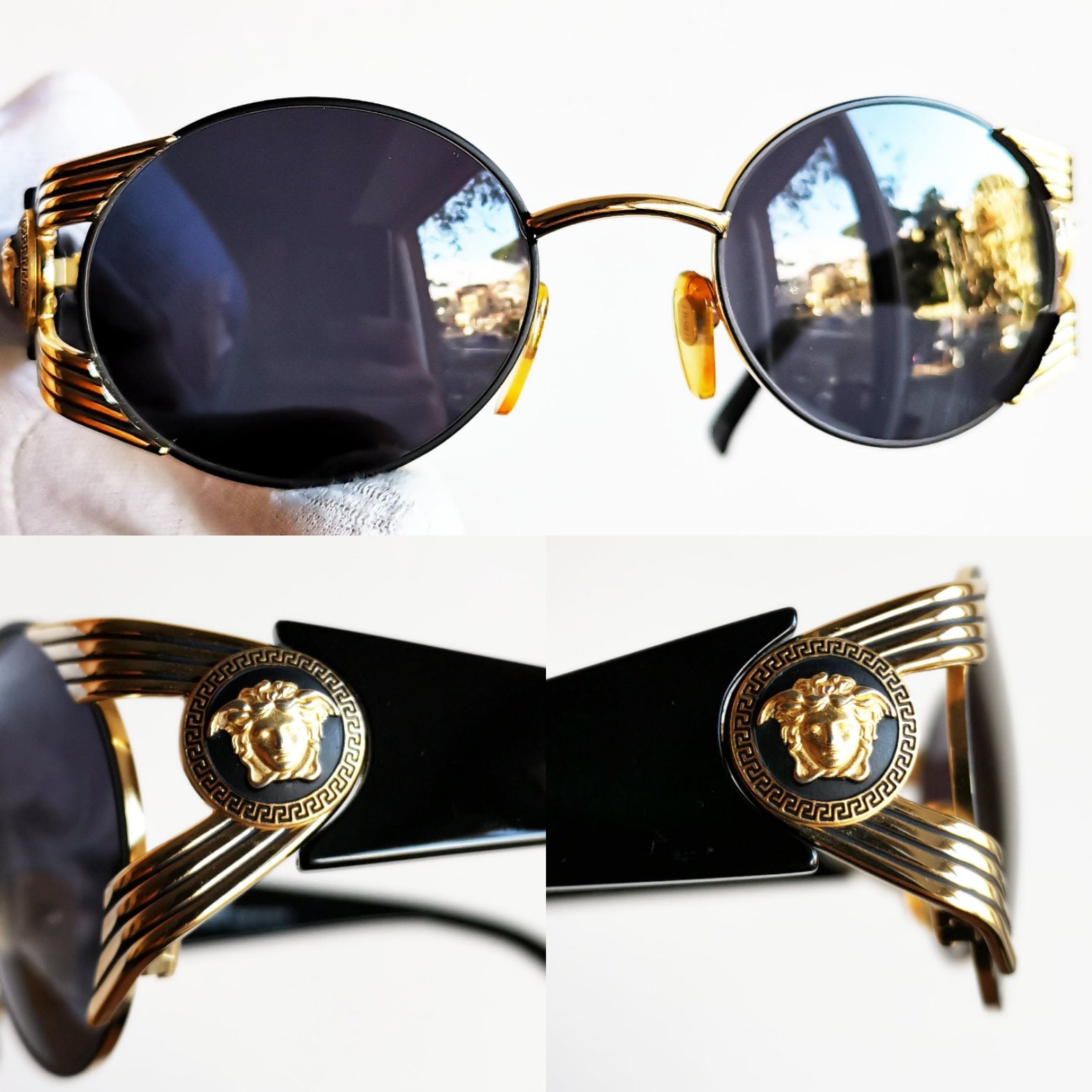 VERSACE Vintage Sunglasses S65 Black Gold Medusa Round Rare VERSACE Vintage Sunglasses S65 Black Gold Medusa Round Rare