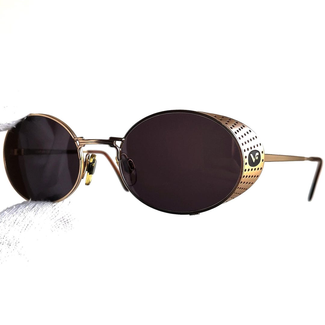 VOGUE Vintage Sunglasses Gold Side Shield Windguard Oval Frame 3153-S Goth  New NOS 90s