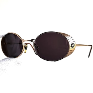 VOGUE vintage sunglasses oval wrap side shield windguard gold frame Migos Tupac Charlie Sheen 3153-S goth steampunk burning man new NOS 90s