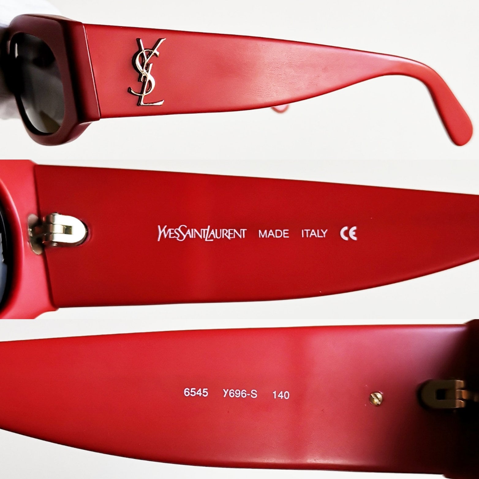 YVES SAINT LAURENT Vintage Sunglasses Ysl Red 6545 Frame Gold New