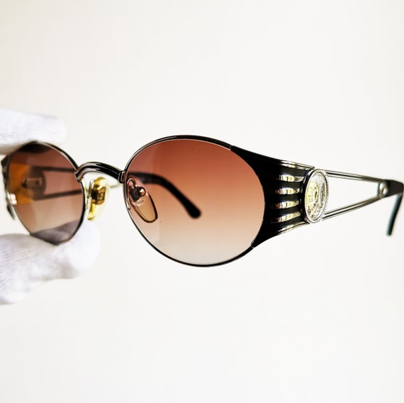 FENDI vintage sunglasses rare oval silver black F… - image 1
