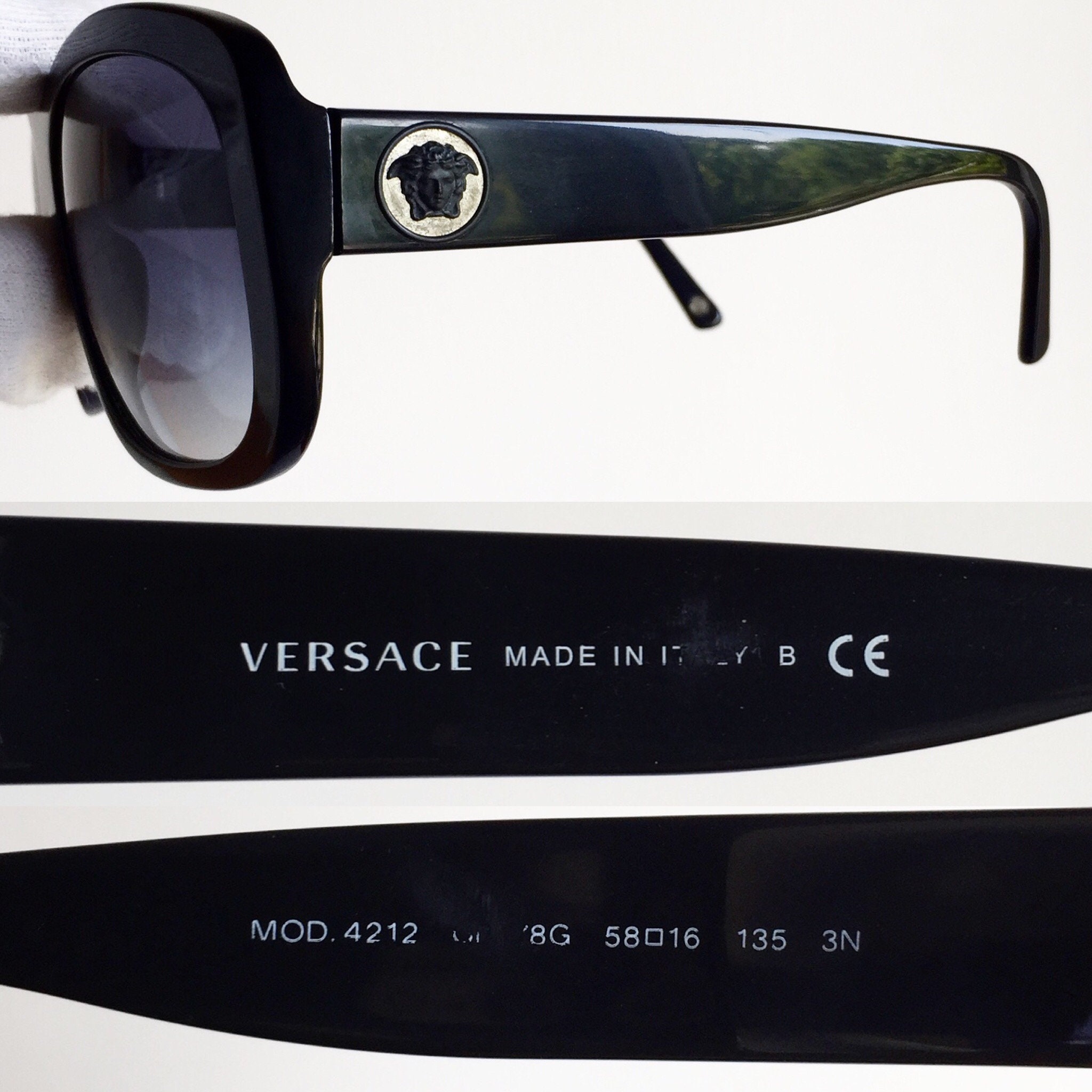 VERSACE Vintage Sunglasses Wrap Black Square Oversize Frame  display picture 1