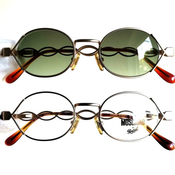 MOSCHINO by PERSOL Vintage Sunglasses Gold Oval Small Frame  display picture 1