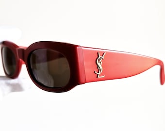 YVES SAINT LAURENT vintage Sunglasses Ysl red 6545 frame gold new Nos 90s y2k