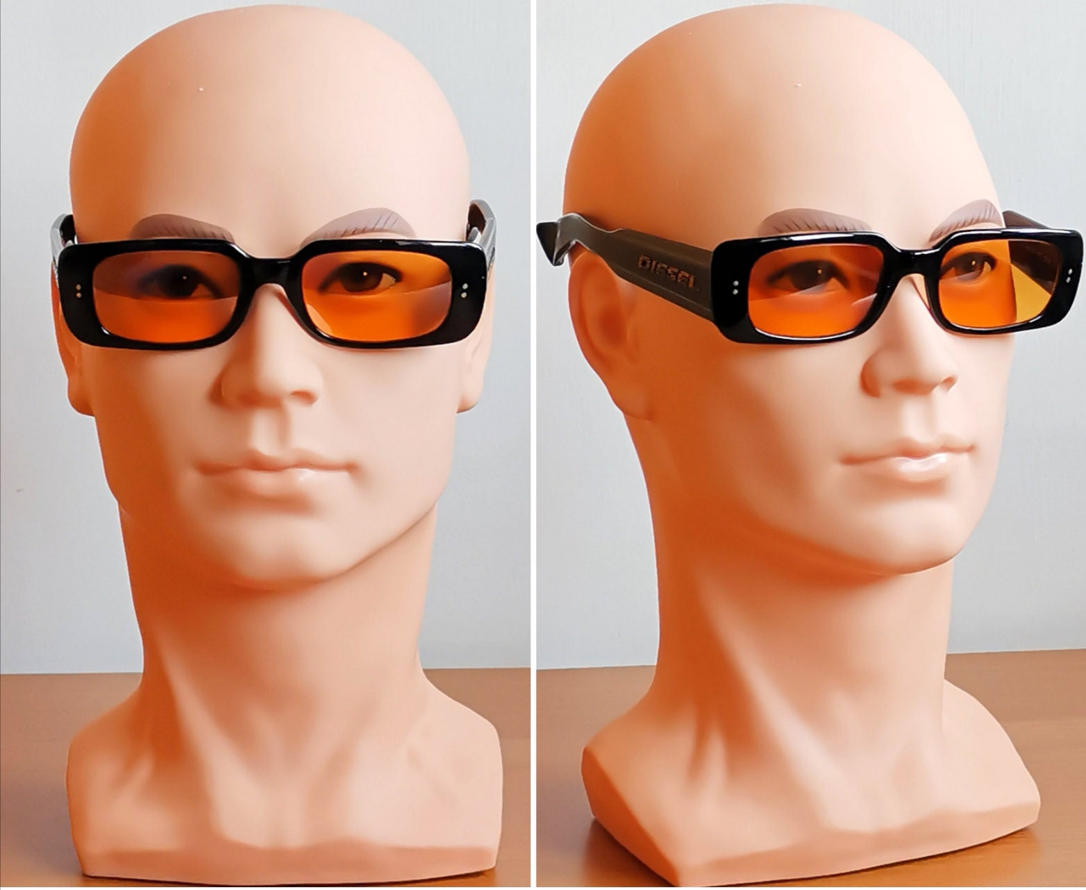DIESEL Vintage Sunglasses Oval Squared Black New Orange DIESEL Vintage Sunglasses Oval Squared Black New Orange
