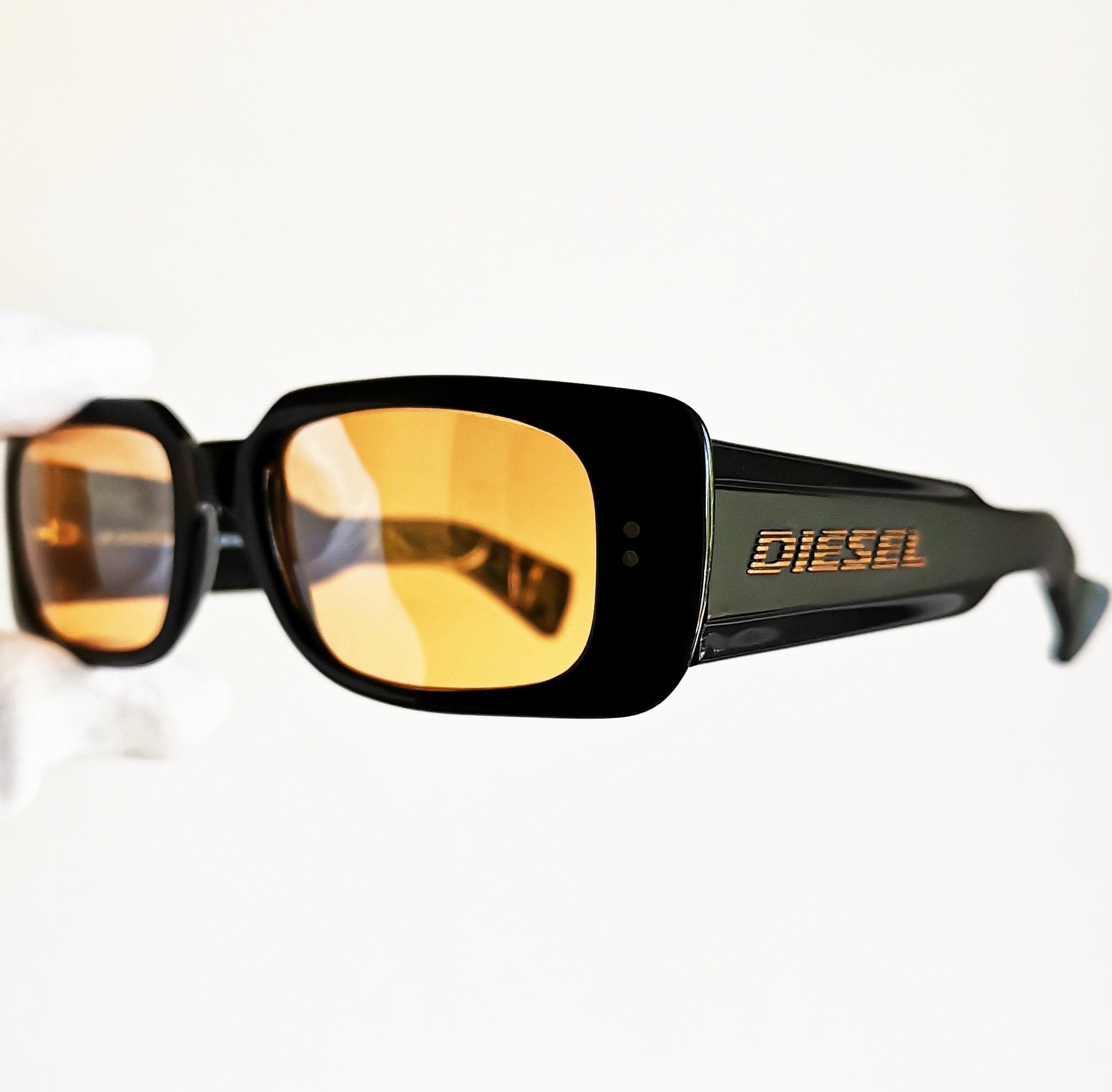 DIESEL Vintage Sunglasses Oval Squared Black New Orange DIESEL Vintage Sunglasses Oval Squared Black New Orange