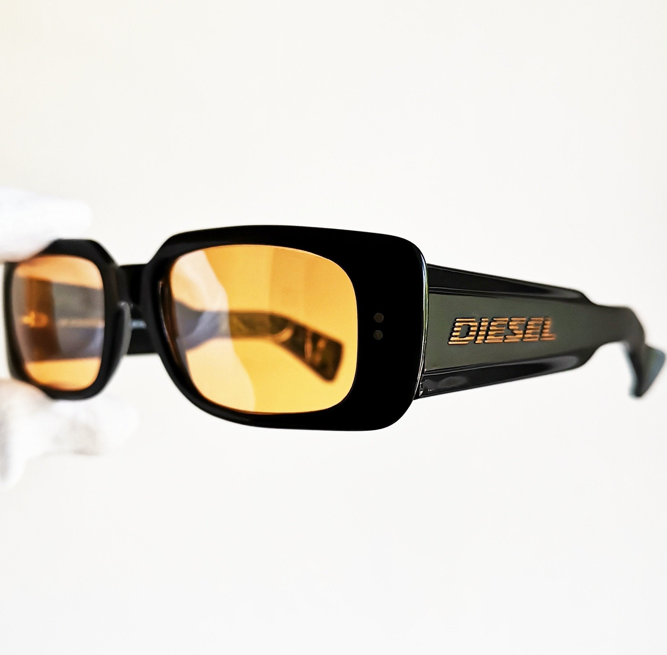 DIESEL Vintage Sunglasses Rare Oval Squared Black Orange -