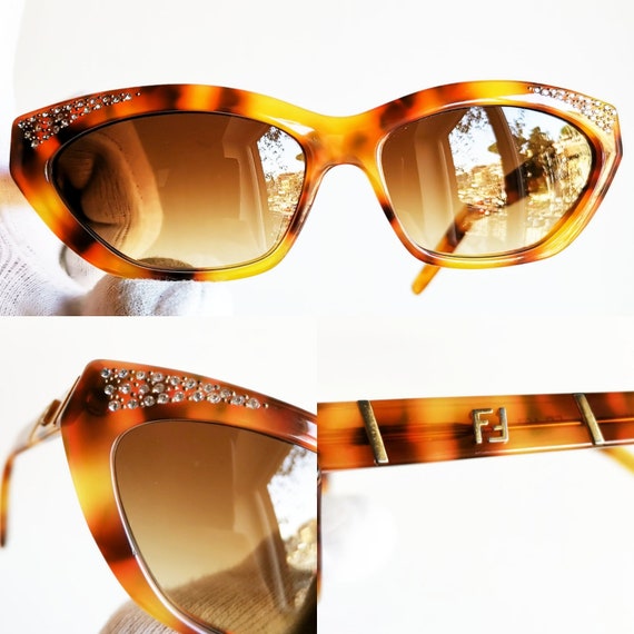 FENDI vintage sunglasses rare oval cateye gold st… - image 3