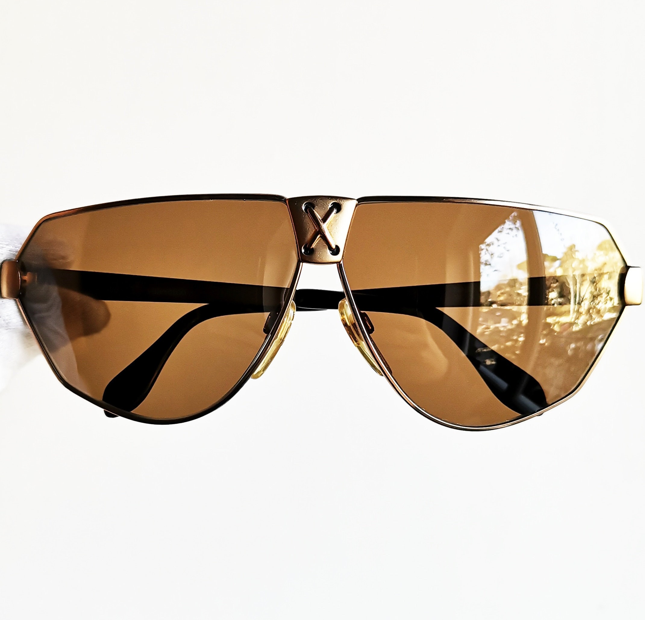 VALENTINO Vintage Sunglasses Rare Gold Black Aviator Pilot 