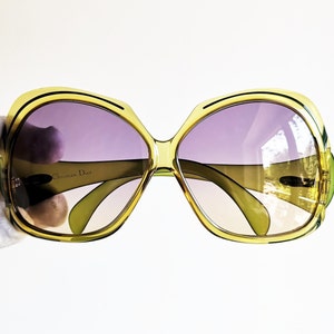 DIOR vintage sunglasses rare square green Christian 2044 frame wrap mask festival diva butterfly oversize big Lady Gaga purple yellow lens