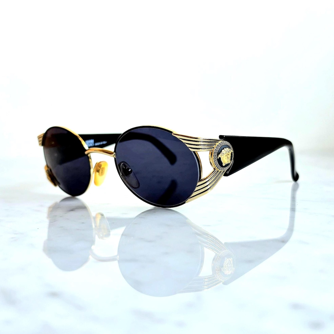 VERSACE Vintage Sunglasses S65 Black Gold Medusa Gianni 90s