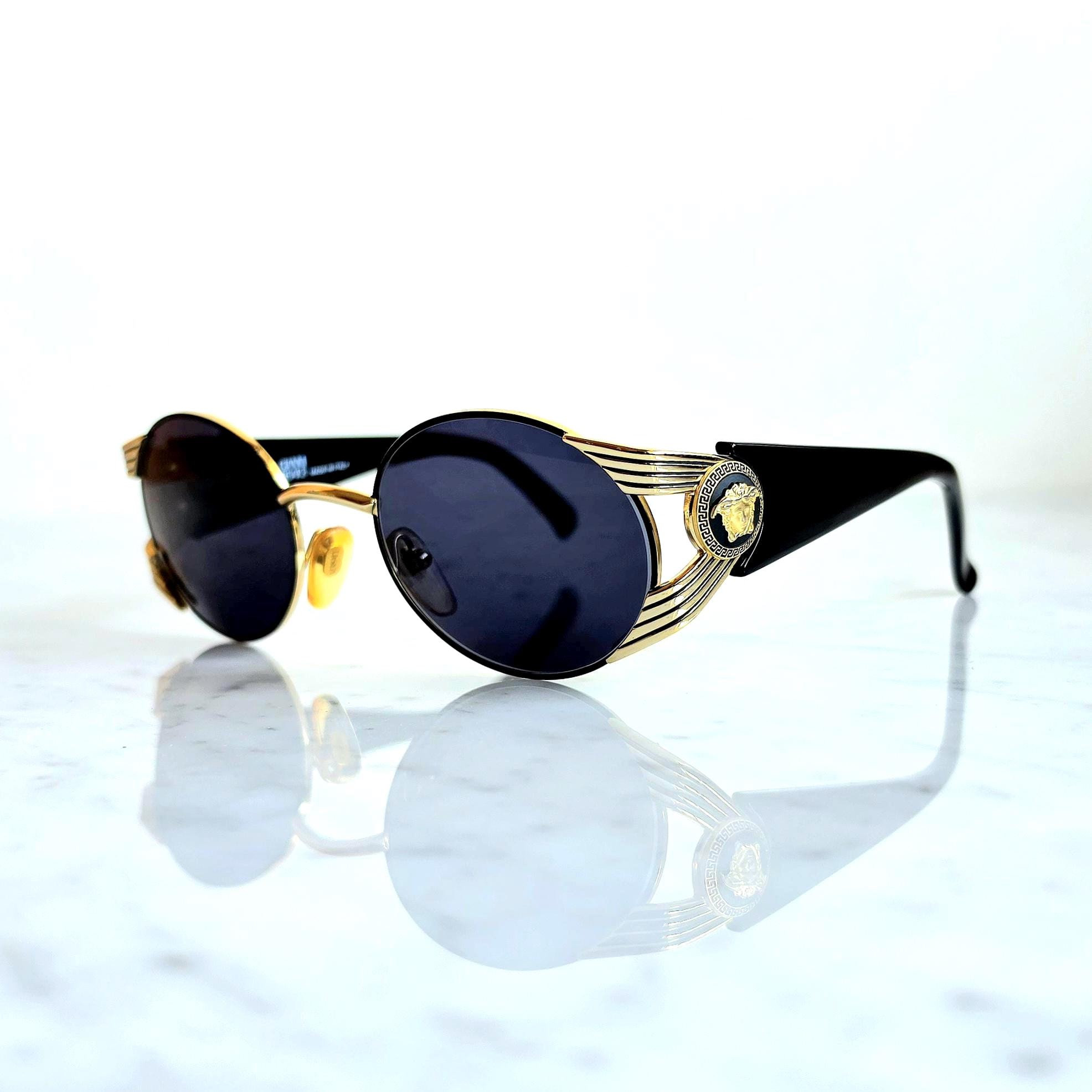 VERSACE Vintage Sunglasses S65 Black Gold Medusa Gianni 90s