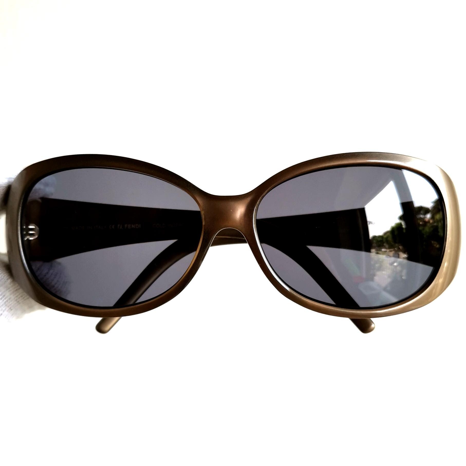FENDI Vintage Sunglasses FF Monogram Pattern Golden Oval FS407