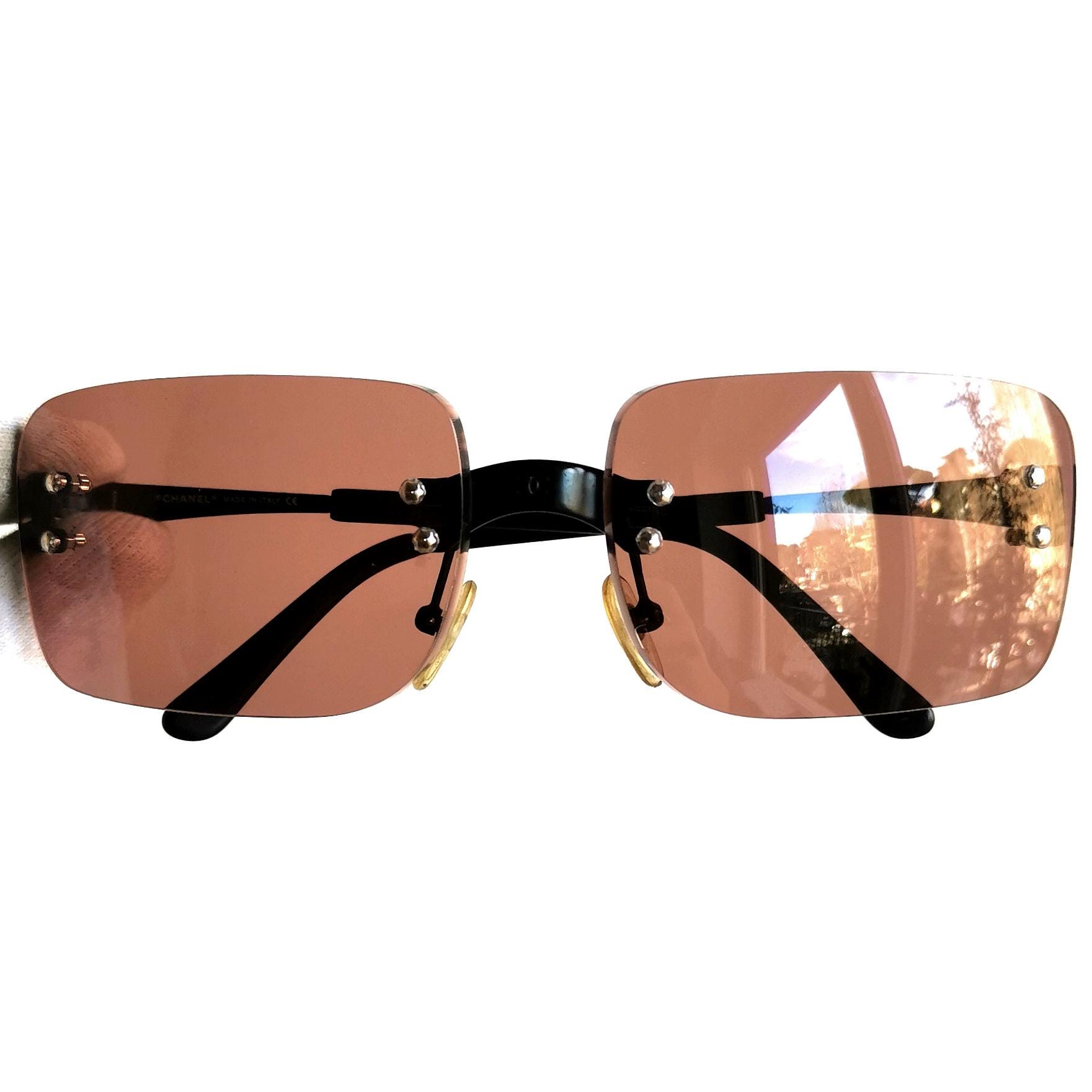 CHANEL Sunglasses Vintage Black Oval Square Rectangular Wrap