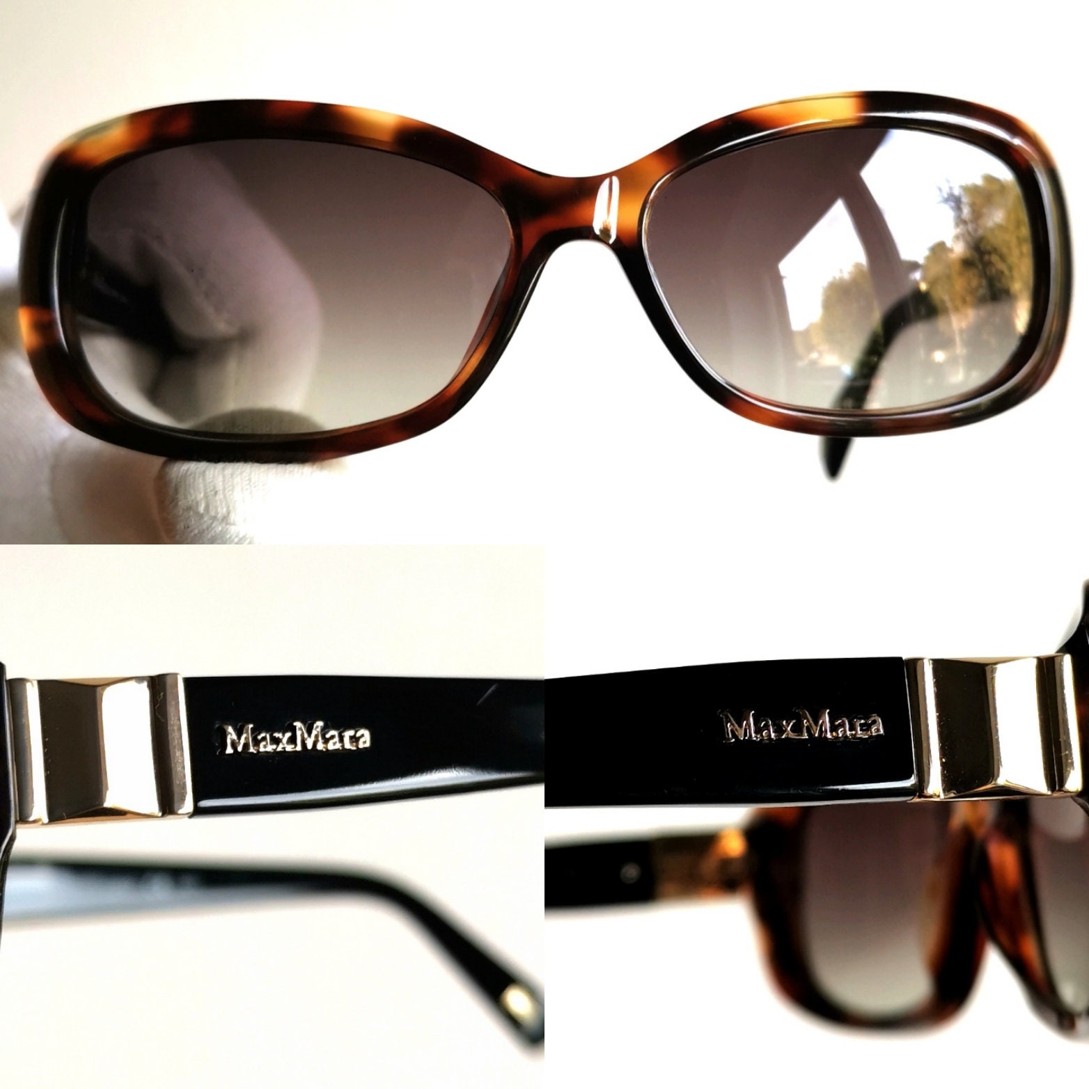 NIB MaxMara Gold Frame Black Lens Sunglasses MM0142 59-15-135 Max Mara Women main image 2