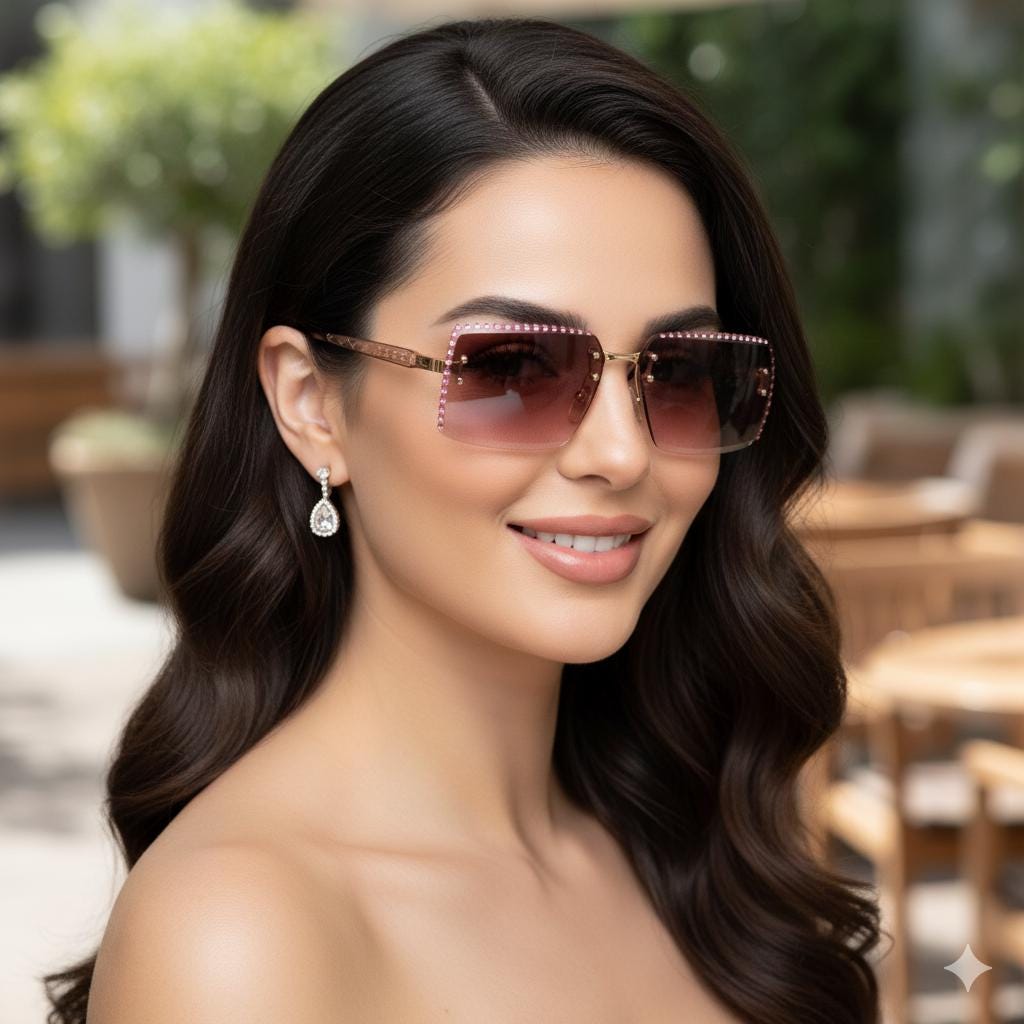 VERSACE Vintage Sunglasses Purple Pink Rhinestone Gold Square