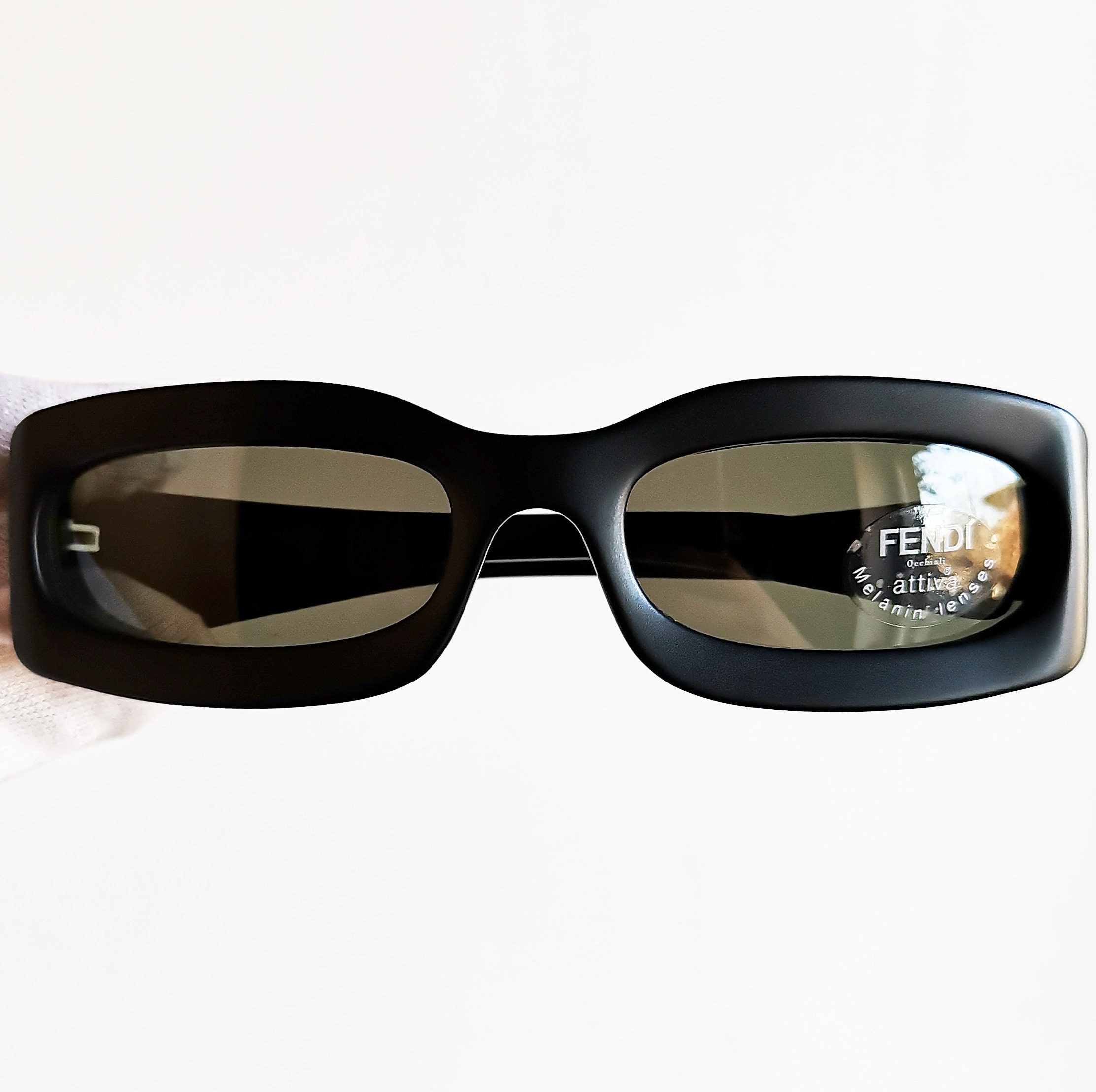 FENDI Vintage Sunglasses Rare Oval Square Matte Black Small 