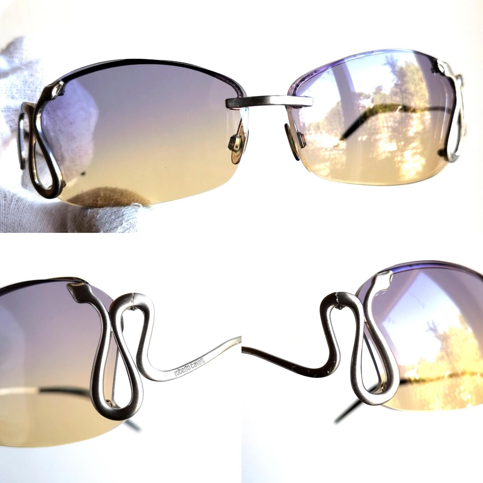 CAVALLI Vintage Sunglasses Silver Snake Wrap Oval Febe 