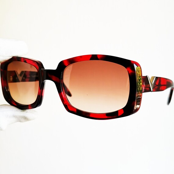 VALENTINO Vintage Sunglasses Square Red Silver 5149/s Thick  display picture 2