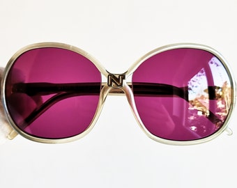 NINA RICCI vintage sunglasses rare round new purple lens square made in France butterfly odd hippie frame boho French style festival diva 80