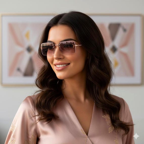 VERSACE Vintage Sunglasses Purple Pink Rhinestone Gold Square