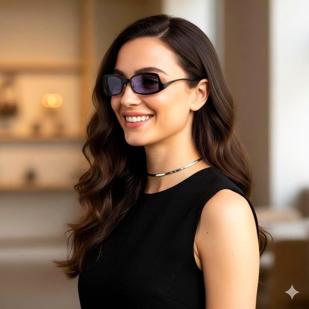 CHANEL Vintage Sunglasses Rectangular Wrap Frame Purple Lens Black