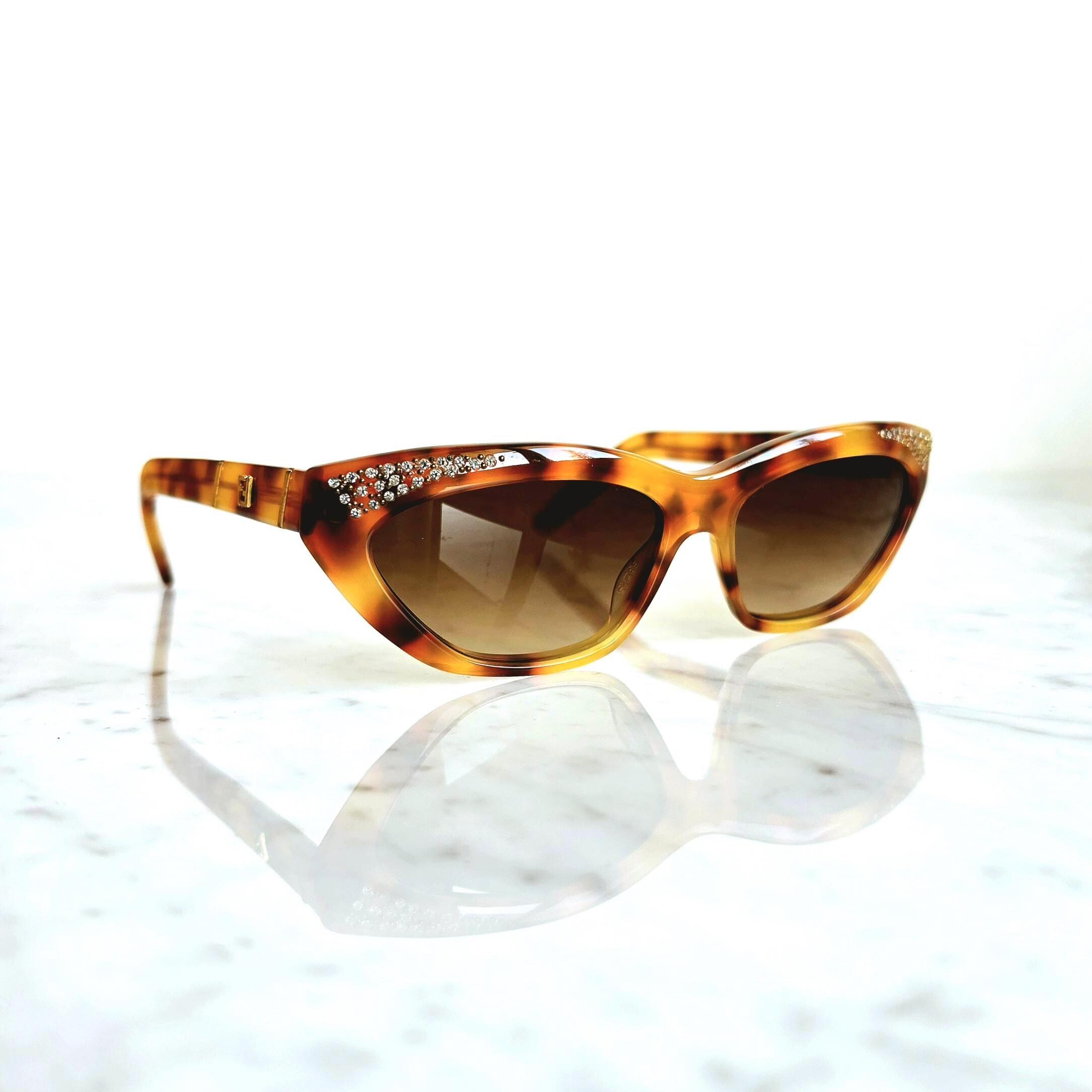 Buy FENDI Vintage Sunglasses Oval Cateye Gold Stud White