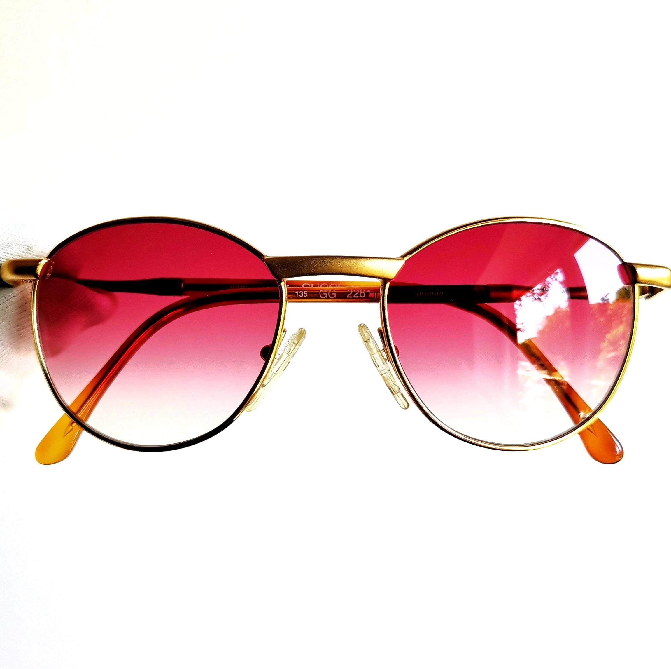 GUCCI Gold Sunglasses Vintage Round Tortoise Brown Pink Fucsia