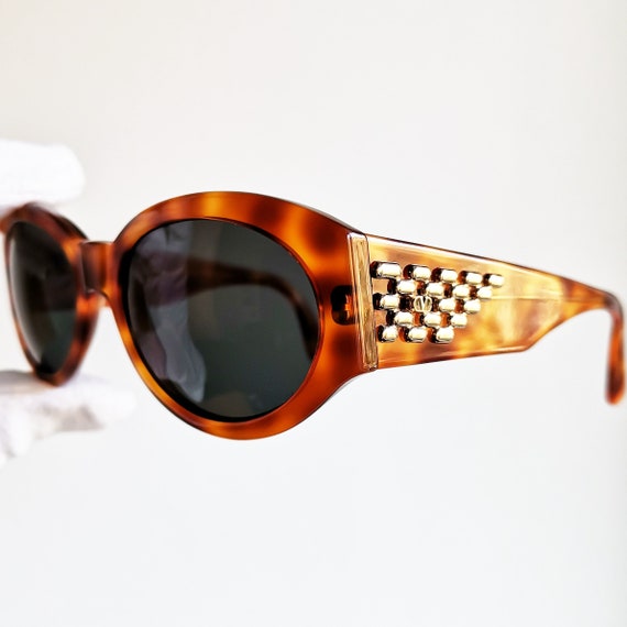 VALENTINO Vintage Sunglasses Rare Gold Round Tortoise Brown 