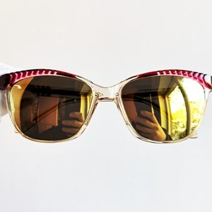 VALENTINO vintage sunglasses rare oval square mask made in Italy Valentine clear red wayfarer frame new yellow mirror lenses 90s NOS - VLTN